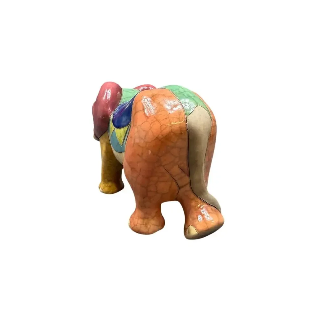 Vintage X House Raku Pottery Elephant Handmade South Africa Art Figurine Decor